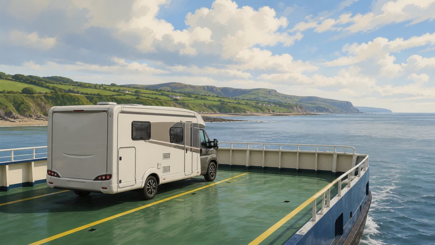 Camper sul traghetto durante una traversata selettiva della Wild Atlantic Way.